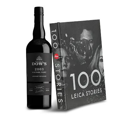 The book '100 Leica Stories' and a bottle of Dow's 2003 Vintage Port